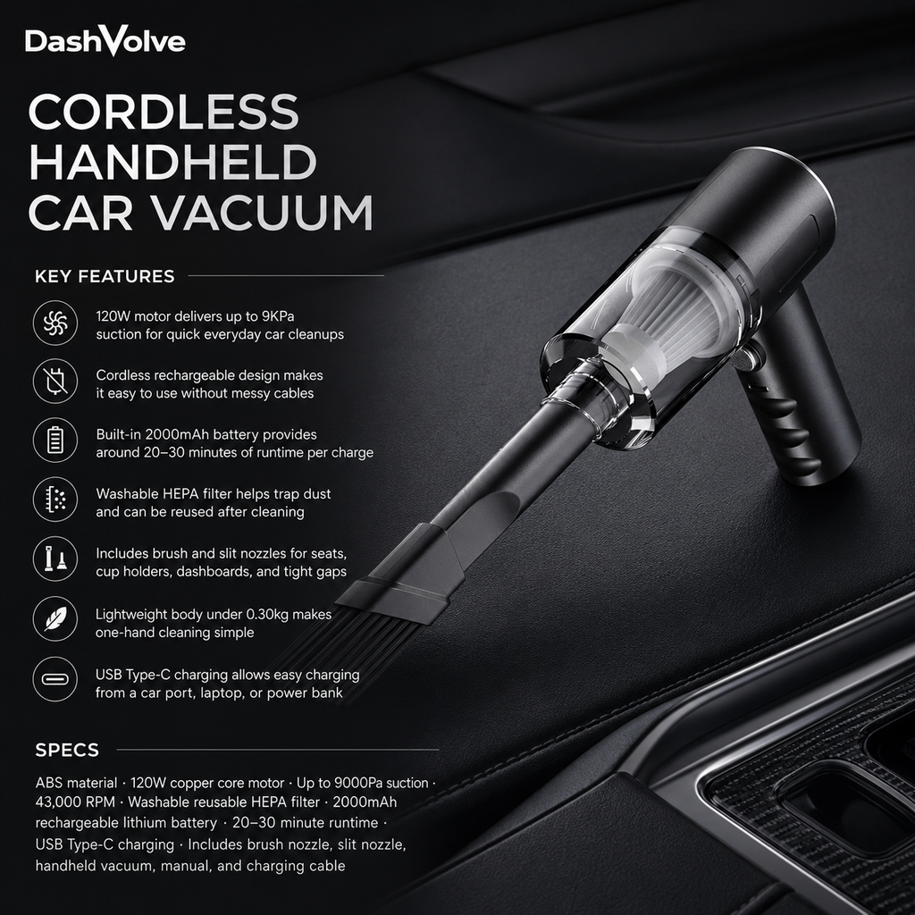 DashVolve Cordless Handheld Car Vacuum