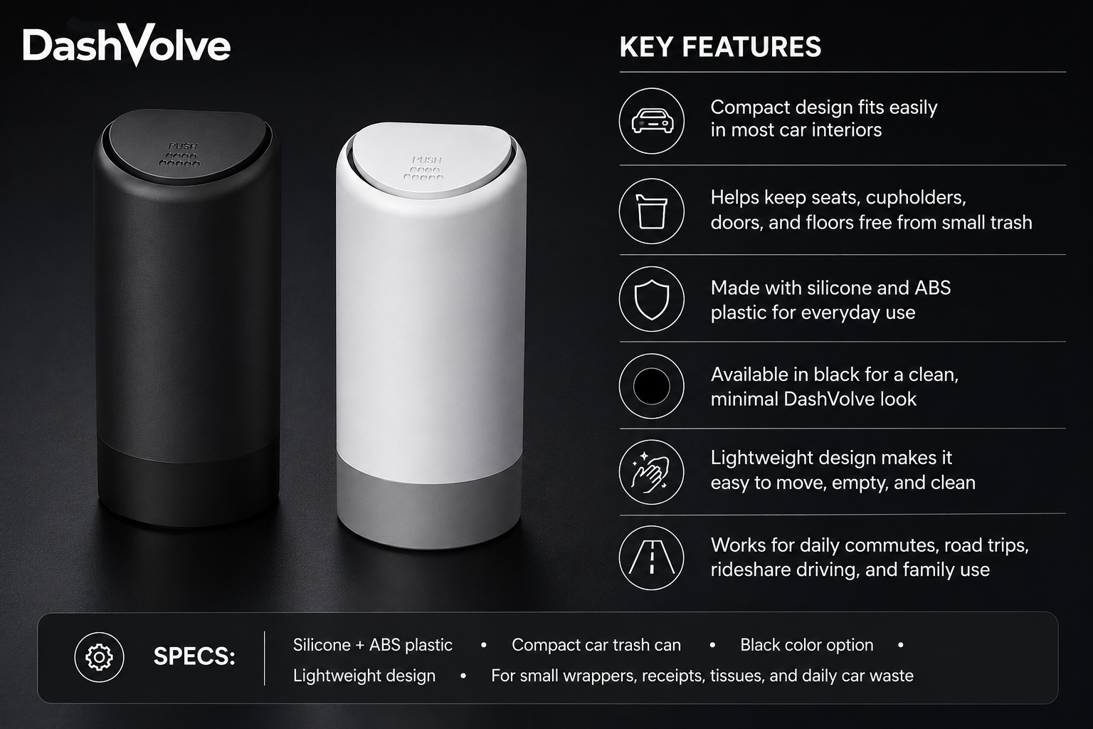 DashVolve Compact Car Trash Can