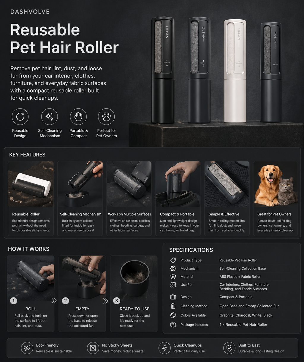 DashVolve Reusable Pet Hair Roller